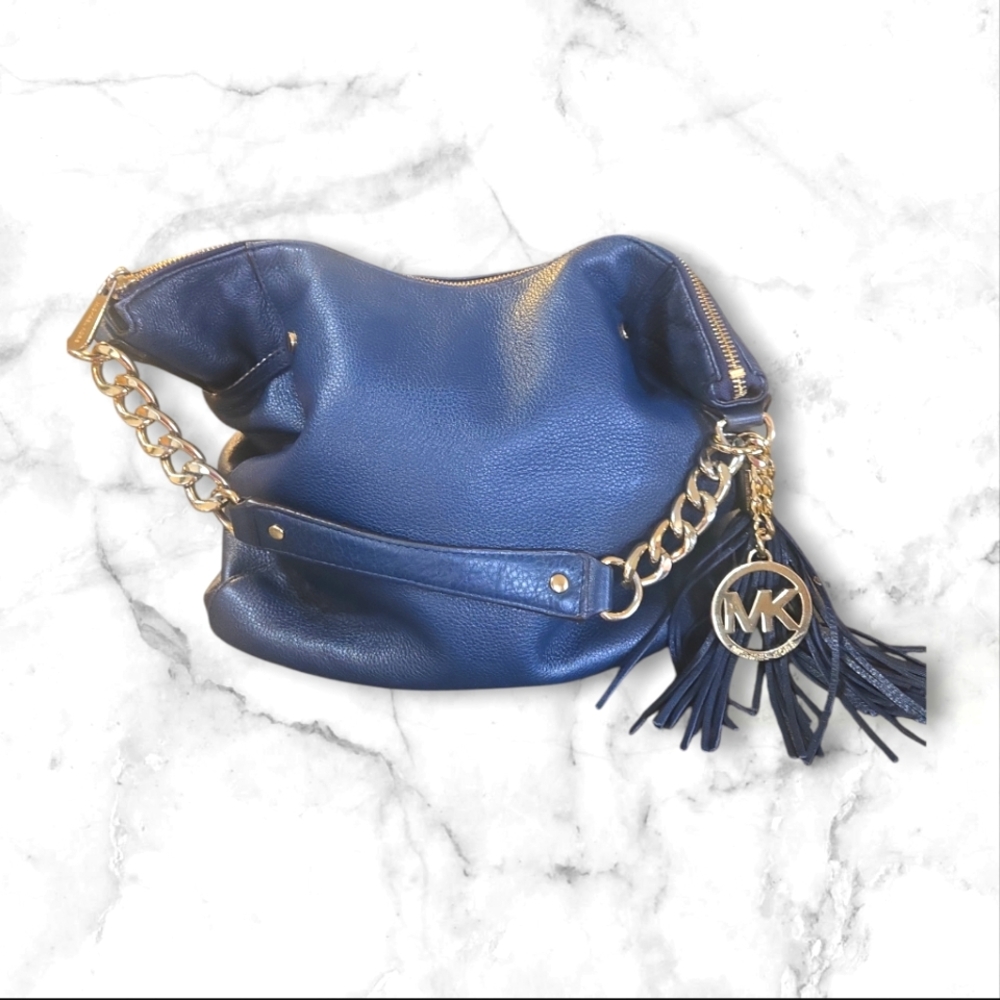 Michael Kors navy leather hobo bag